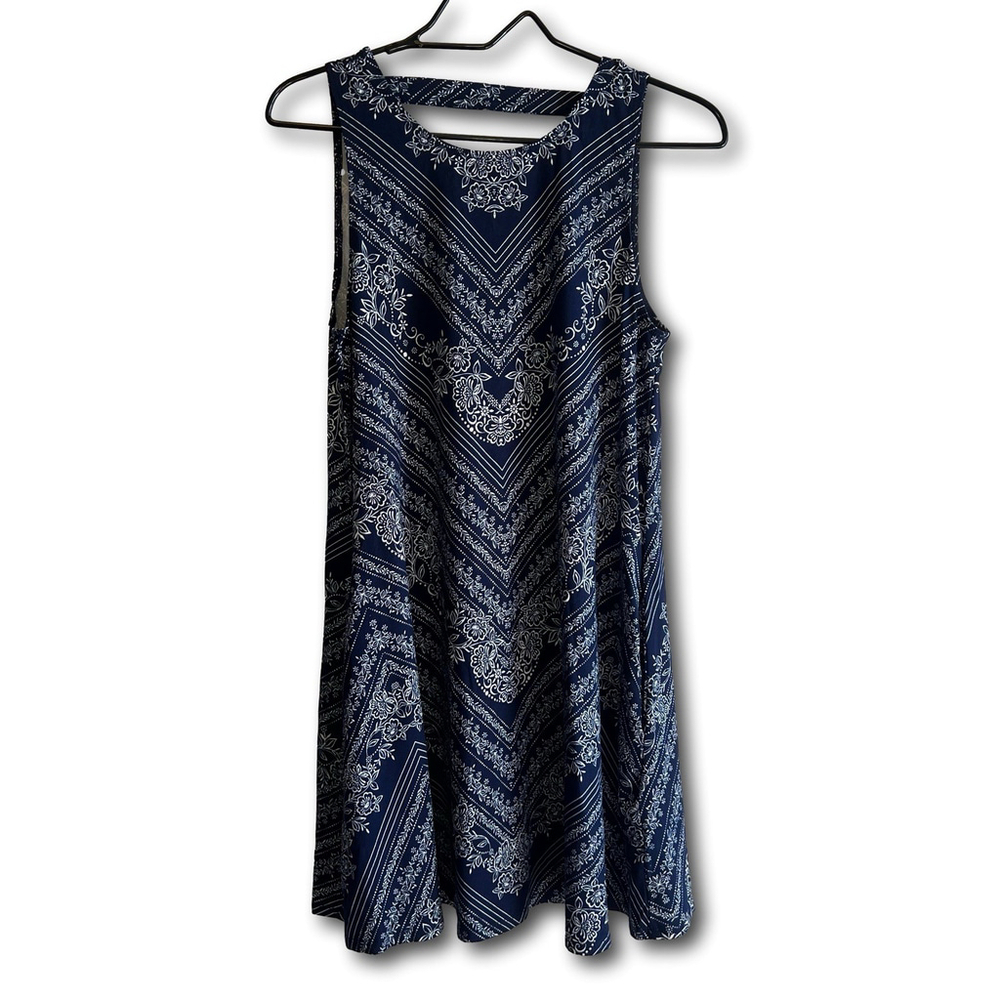 Nine Britton Navy Blue White Floral Casual Mini Dress Back Privett Detail Size S